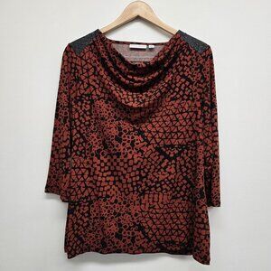 Susan Graver Printed Liquid Knit Top Quilted Shoulder Drape Neckline Size Medium